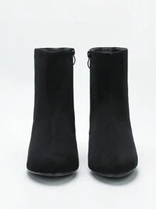 CUCCOO CURVES Wide Fit Slender Chelsea Boots Chunky Heels Ankle Boots, New For Fall/Winter 2024, Simple Side Zipper Suede-Like Round Toe High Heeled Casual Boots For Christmas And New Year Holiday Vibe Fall And Winter - Black - View 2