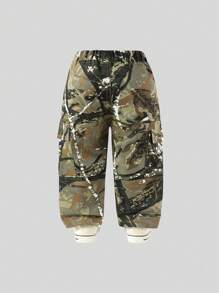 Quần Jeans Jeans Cargo Denim Cổ Điển In Họa Tiết Cá Tính Cho Bé Trai Thời Trang Đường Phố Thường Ngày - Màu Khaki - Xem 2