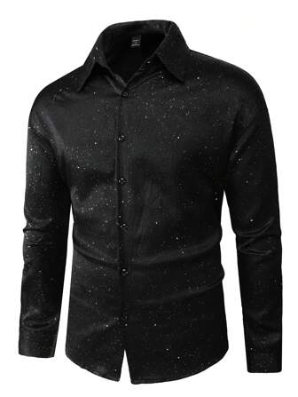 Manfinity AFTRDRK 1pc Shiny Rhinestone Shirt For Mature Men, For Fall, Long Sleeve Top