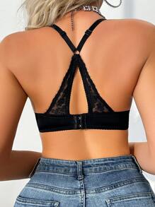 DesireSculpt 1 pieza Sujetador de lencería con relleno acolchado y aros para mujer, con diseño de encaje y parches sexy