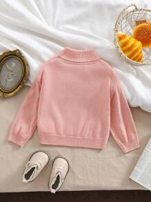 Baby Girls Cartoon Embroidery Turtleneck Sweaters, Cute Design Brings Warmth And Delight. The Cartoon Embroidery Design Is Playful And Adorable, Showcasing The Purity Of Childhood. The Turtleneck Design Is Warm And Comfortable For At-Home Wear.