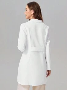 TaskEZ Women's V-Neck Long Sleeve Double Pocket Long White Coat Nurse/Doctor Work Uniform Autumn And Winter Ladies Outerwear, Health Check Surgical Gown Uniforms Women Solid Color Pet Grooming Work Uniform Tops Nutritionist Work Clothes Short Sleeve Laboratory Work Clothes, Multi-Pocket Functional Work Clothes, Functional Women's Clothing Can Be Worn On Christmas, Women's Fashion Coat, Front Placket Button Design Fashionable And Easy To Put On And Take Off