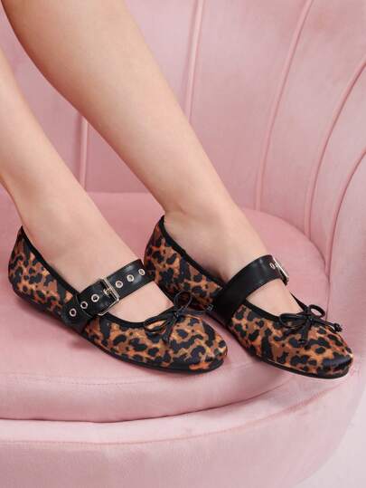 CUCCOO DOLLMOD 女士时尚豹纹玛丽珍平底鞋，可爱甜美校园/学生装新年假期