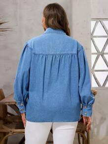 SHEIN LUNE Camisa vaquera casual de manga larga con un solo botonadura, de talla grande para mujer, otoño