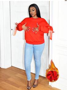 Zolique Women's Solid Color Crew Neck Luxury Elegant Ribbon Bow Design Sweatshirt Winter Women Clothes Christmas Sweatshirt Christmas Sweater Thermal Pullover Fall Outfit