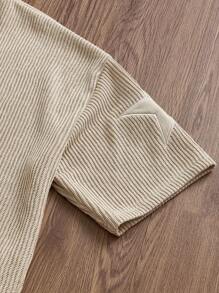 Manfinity VCAY 男士时尚休闲宽松针织短袖T恤，夏季情侣装 - 杏色 - 查看 4