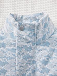 Teens High-End American Style Stand Collar Lace Thick Padded Coat - Blue - View 4