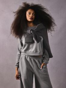 Athîral Sudadera casual de mujer con cuello redondo y manga larga de unicolor, otoño - Gris Oscuro - Ver 3
