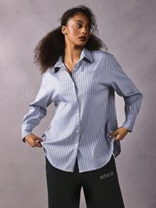 Athîral Women Casual Striped Long Sleeve Shirt, Autumn , Button Up Shirt Women - Blue - View 3