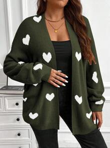 Franclia 大码长袖开衫，带心形图案细节，简约风格休闲日常穿着，适合冬季