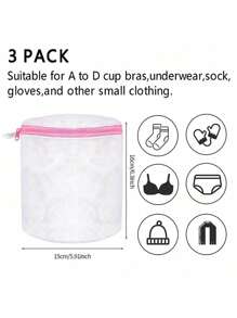 1/3 件洗衣机网眼文胸洗衣袋拉链精致衣物洗衣袋可重复使用内衣内裤袜子衣物保护袋 - 粉色 - 查看 2
