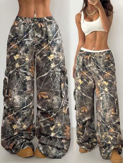Coolane Women's Spring/Summer Y2K Cargo Basic Camo Flare Pants