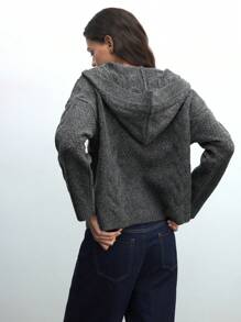 Maija Women's Spring Early Grey Casual Solid Color Front Button Long Sleeve Simple Loose Fit Cardigan Knit Top, For Everyday Casual Wear