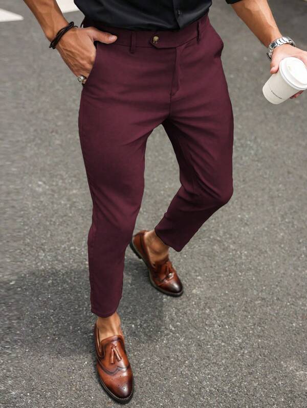 Manfinity Homme Men's Plain Pocket Zip-Up Straight-Leg Business Casual Pants