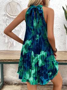 Breezaya 女士露肩印花褶皱度假连衣裙度假海滩装 - 綠色 - 查看 2