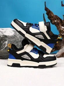 冬季真皮毛绒衬里休闲户外儿童运动鞋 - 黑色 - 查看 2