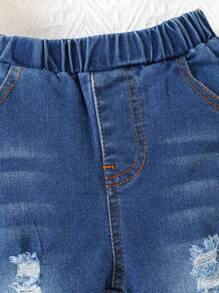 1pc Baby Girls Casual Blue Woven Denim Flared Pants With Bow Decor, Autumn/Winter New Arrival Size 20-24 - Blue - View 6