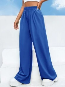 Muchica Pantalones de pierna ancha de talle alto unicolor - azul real - Ver 5