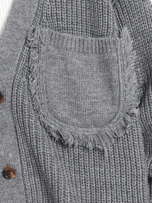 Teen Boy Solid Color V-Neck Front Button Pocket Casual Long Sleeve Cardigan - Grey - View 4