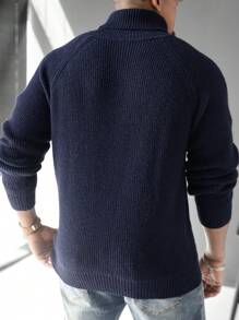 Manfinity CityGents 1 pieza Suéter casual de cuello alto, manga raglán y manga larga de unicolor para hombre, apto para otoño/invierno