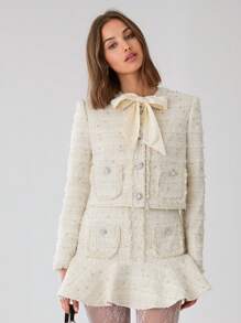 Enchnt Chaqueta elegante con cuello de corbata para mujeres en otoño