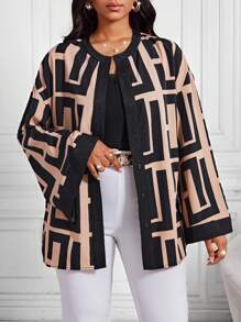 SHEIN Lady 女士休闲随机印花喇叭袖衬衫，镂空服装感恩节女士衬衫，外出长袖感恩节上衣 - 彩色 - 查看 4