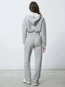 SHEIN EZwear 拉链连帽夹克和裤子套装 - 白色 - 查看 2