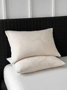 2/3 件卡其色哑光几何三角提花涤纶羽绒被套，现代简约奢华时尚涤纶床上用品套装适合所有季节（1 个羽绒被套 + 1/2 个枕套） - 卡其色 - 查看 7