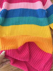 SHEIN LMoss Kids LMoss Baby Girl Colorful Stripe Long Sleeve Sweater Dress, For Autumn & Winter