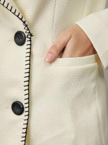 BizChic Women's Elegant Tweed Embroidered Contrast Trim Blazer - White - View 8