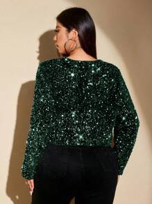 Viva Relle Áo khoác tay dài đính sequin thắt nơ cỡ lớn quyến rũ cho tiệc ngày lễ - màu xanh lá - Xem 2