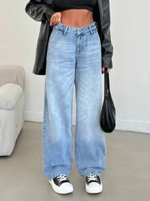 EURMUSE HIGH RISE STRAIGHT POCKET DETAIL ELEGANT JEAN - Medium Wash - View 7