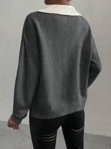 Chiquease Suéter de cuello alto minimalista de mujer con bloqueo de color, adecuado para otoño/invierno