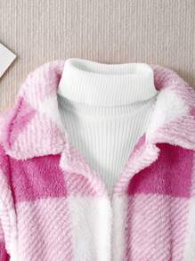 SHEIN Áo khoác cổ kẻ caro đảo ngược thường ngày cho bé gái tuổi teen, mùa thu/đông - Hồng - Xem 5