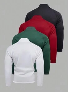 Manfinity Homme 3 件装男士纯色插袖拉链门襟休闲运动衫，秋季 - 彩色 - 查看 2