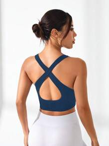 SHEIN Sport Studio Women's Solid Color Wide Strap Minimalist Casual Seamless Sports T-Shirt & Tank Top