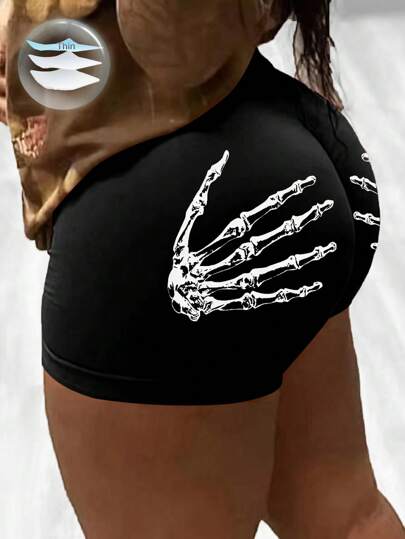 Glyssa Leggings Cortos Con Estampado De Calaveras Y Palmeras Para Mujer