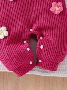 Baby Girls Fashion Autumn/Winter Newborn Knitted Jumpsuit Outerwear - Hot Pink - View 7