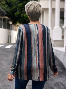 EMERY ROSE 大码女式条纹印花长袖休闲二合一 T 恤，秋冬