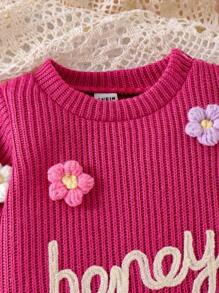 Baby Girls Fashion Autumn/Winter Newborn Knitted Jumpsuit Outerwear - Hot Pink - View 5