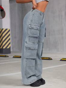 SHEIN Tall Quần Jeans Ống Loe Cổ Điển Thường Ngày Cho Nữ - Rửa nhẹ - Xem 4