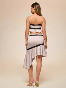 Glamine Jupe casual en dentelle et patchwork pour femmes, convenant pour le port quotidien, Noël, vacances et la mode d'hiver - Rose pâle - Voir 2