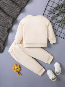 SHEIN 2 件婴儿花朵印花圆领长袖上衣和裤子休闲套装 - 黃色 - 查看 2