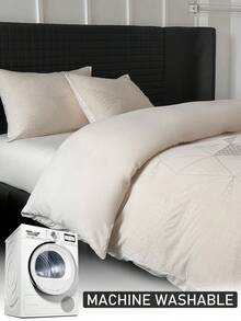 2/3 件卡其色哑光几何三角提花涤纶羽绒被套，现代简约奢华时尚涤纶床上用品套装适合所有季节（1 个羽绒被套 + 1/2 个枕套） - 卡其色 - 查看 5