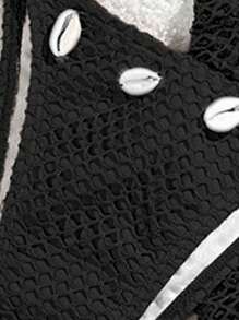 Swim Vcay 3 Stücke/Set einfarbiges Dreieck Trägertop, Bikinihose mit seitlicher Schnürung und Mesh Cover-Up-Rock, Damen Sommer Bikini Set