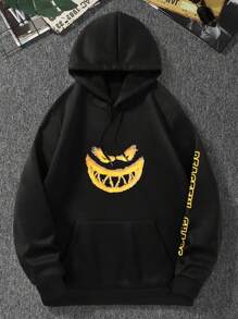 Manfinity EMRG Men's Casual Cartoon Print Drawstring Hoodie Sweatshirt For Autumn - Black - View 3