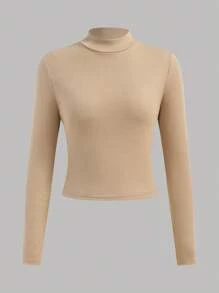 Girlism Set de 4 camisetas de manga larga con cuello alto, estilo corto, de punto, casuales y versátiles en colores blanco, albaricoque, marrón y negro para adolescentes, compra 1 y lleva 3 gratis - Multicolor - Ver 15
