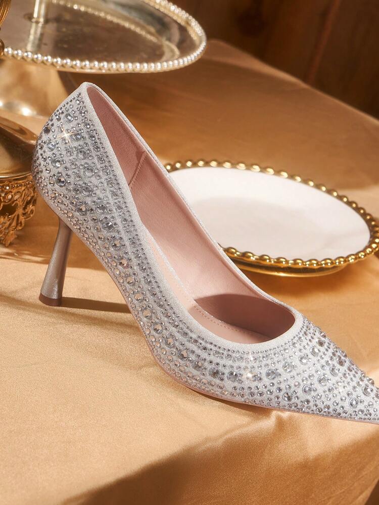 CUCCOO TILAWA Women's Fashion Black Rhinestone Strap High Heel Pointed Toe Hollow Pumps, Suitable For Commuting, Dating, Party, Formal Events Spring Shoes Spring Break Easter Prom Heels For Christmas