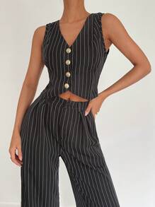SHEIN Essnce Completo da donna 2 pezzi, canotta senza maniche e pantaloni a righe, abbigliamento da ufficio, abbigliamento da insegnante, completo formale, completo casual a righe da due pezzi, completi da donna, tailleur, streetwear