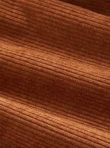 SHEIN MOD 大码复古棕色女式休闲吊带灯芯绒连衣裙，度假风格，适合冬季 - 棕色 - 查看 4